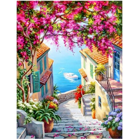 5D Diamant Malerei Set Baum Meerblick 30x40cm DIY Wanddeko