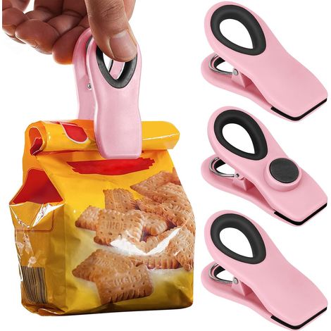 4 Stück magnetische Lebensmittel-Clips, Chips-Clips, Lebensmittel-Aufbewahrungsbeutel mit luftdichtem Verschluss für Brotbeutel, Snack-Beutel und Lebensmittelbeutel (Rosa) (1/3)