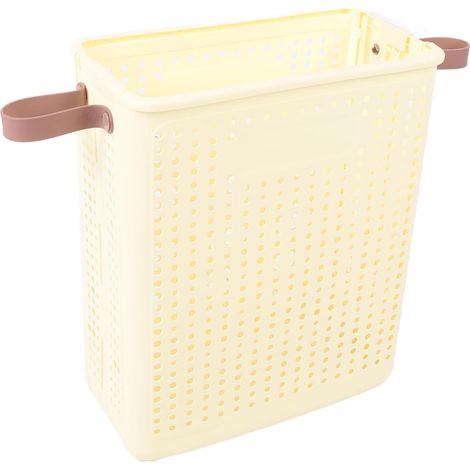 Slim Plastic Foldable Laundry Basket, Narrow Clothes Hamper with Sturdy PP Frame, Cream White, for Corner Bathroom Storage in Small Spaces (1/5)