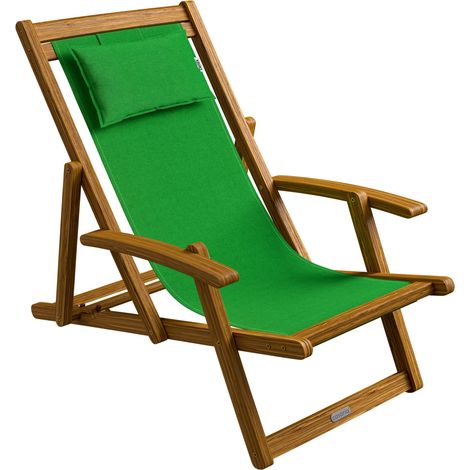 CASARIA® Sonnenliege Holz Wetterfest Klappbar 3-fach Verstellbar bis 160kg Gartenliege Outdoor mit Nackenkissen & Armlehnen Liegestuhl für Garten Balkon Terrasse Camping Akazienholz grün (1/7)