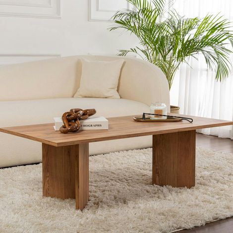 Table basse moderne effet bois de pin - pieds en V MARFA (1/5)