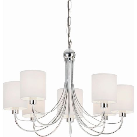 Endon Phantom - Lampadario multibraccio a 7 luci con finitura cromata e tessuto bianco, attacco E14 (1/5)