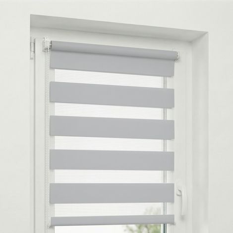 Estika Doppelrollo Tag & Nacht ohne Bohren - 80 x 150 cm - Hellgrau - Sonnenschutz für Fenster im Innenbereich, Duo Rollo halbtransparent, Klemmfix Fensterrollo (1/5)