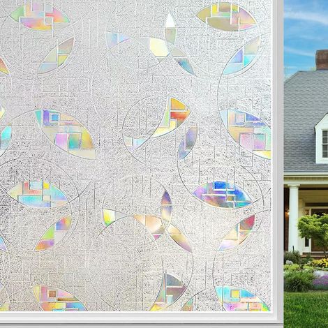 (45x200cm) Self-Adhesive Static Cling Window Films, Rainbow Window Film, Tulip Pattern Frosted Glass Film, Privacy Film for Office Home Bathroom (1/5)
