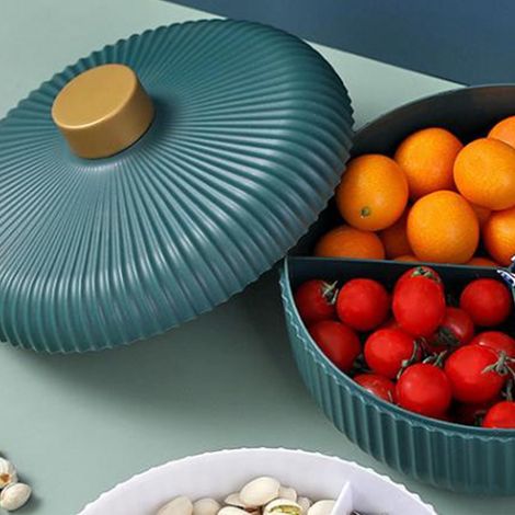 Plateau à fruits rond, plateau à fruits léger et luxueux, usage domestique, plateau de présentation pour mariage, plateau à bonbons festif, plateau à fruits compartimenté haut de gamme avec couvercle, (1/5)