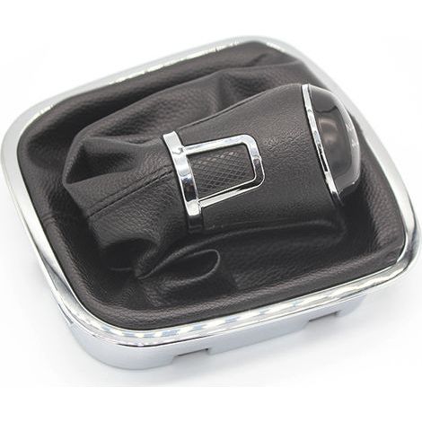 Staubschutzhülle für Schaltknauf, Schalthebel, Schaltgriff, Schaltknauf für Volkswagen Polo 6C, galvanisiert + schwarz, 6 Gänge, ein Set. (1/3)