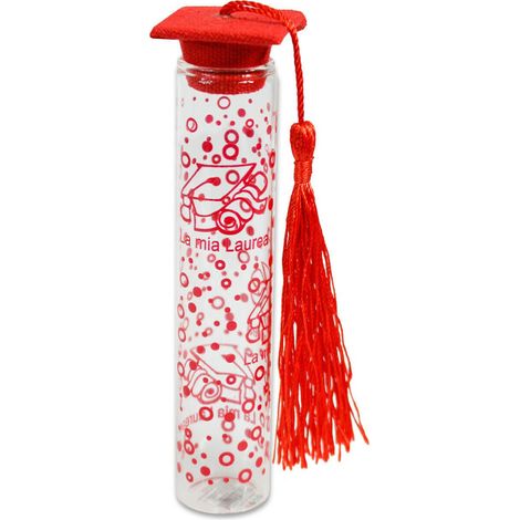 TrAdE Shop Traesio - Bomboniera Ampolla In Vetro Con Tappo In Sughero Per Laurea Cappello Tocco Rosso - (1/2)