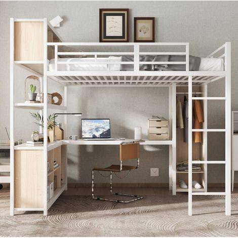 letto contenitore 140x200 con scrivania armadio bianco OKMYHOME (1/5)
