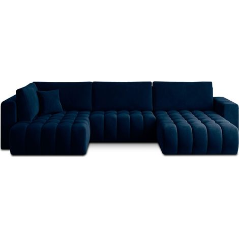 Canapé d'angle BONITA convertible 6 places bleu nuit effet velours – droit – 350x175cm (1/3)