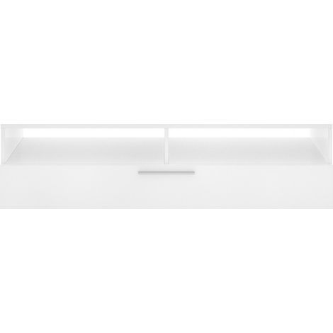 Abitare – Meuble TV blanc brillant 131x40x33 cm – Abattant avec piston en acier – 2 compartiments de rangement – Compatible téléviseurs jusqu'à 55 pouces (1/5)