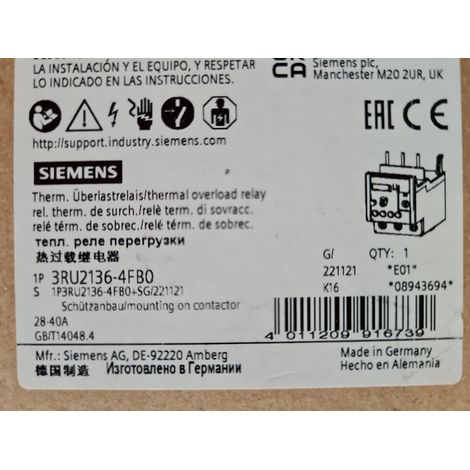 SIEMENS Relais Thermique 3RU2136-4FB0 : 28-40A