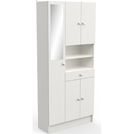 M&S – Colonne de salle de bain 5 portes – 1 tiroir – 2 niches – miroir – blanc mat – L82 x P32 x H180 cm – Fabrication française (1/5)
