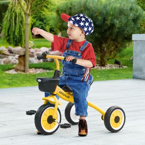 Jaune - Tricycle pour enfants de 2 à 5 ans avec siège réglable, vélo pour enfants avec panier et cloche, 70,5x53x58 cm