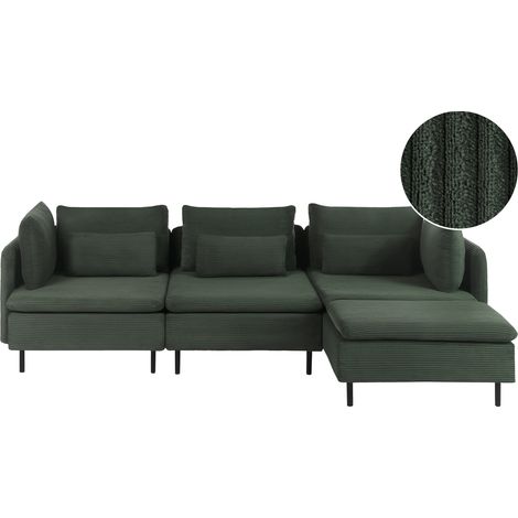 Sofá 3 plazas de pana asiento moderno izquierdo sala de estar verde oscuro Lemvig