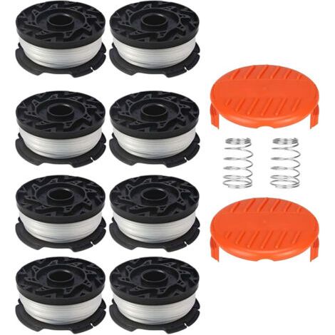 Fadenspule für Rasentrimmer für Black und Decker Fadenschneider, 8 Fadenspulen für Freischneider mit 2 Spulenabdeckungen und 2 Federn, Spulen A6481 A6485, kompatibel mit Black und Decker Af-100..DEBU (1/5)