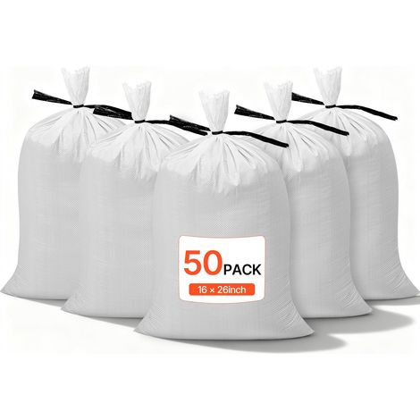 Sacs de Sable Vides Lot de 50 Sacs de Sable Résistants 40x66 cm pour Protection Contre Inondations, avec Attaches Charge 22,7 kg par Sac Polypropylène Tissé Résistants aux Déchirures et aux UV (1/5)