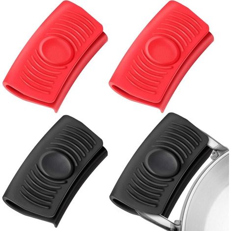 Pair of Heat Insulating Silicone Handles for Pots, Woks, Frying Pans, Hobs, Skillets and Griddles, Red and Black (1/5)