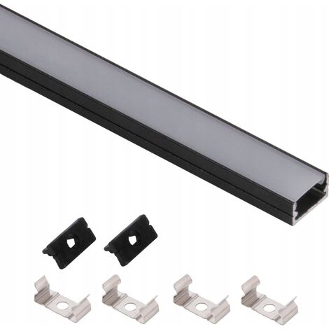 Profilé en aluminium pour ruban LED, montage en surface, noir, 1,5 m, abat-jour, 4 supports et 2 stores AKS (1/4)