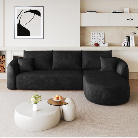 Sofá esquinero modular 266x168x85 cm sin montaje, de tejido, negro (1/5)