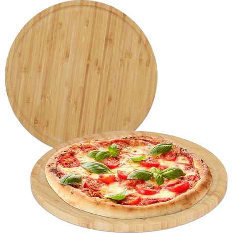 Juego de tablas de bambú para pizza y servir, 32 cm, paquete de 2