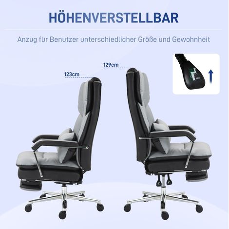 Sedia da ufficio in similpelle grigia 63x71x123-129 cm, schienale reclinabile 160°, supporto lombare, poggiapiedi (1/5)