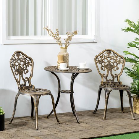 Ensemble bistrot pour jardin en aluminium salon de 3 jardin pièces 2 chaises + table ronde imitation fer forgé(Da)