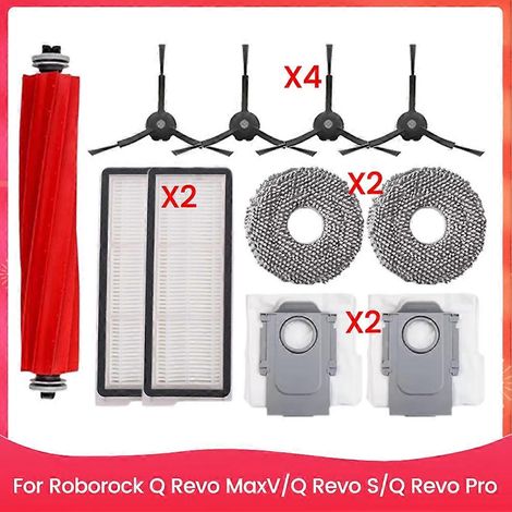 Zubehörset für Roborock Q Revo MaxV/Q Revo S/Q Revo Pro: Hauptbürste, Seitenbürste, Staubbeutel, HEPA-Filter, Wischtücher B