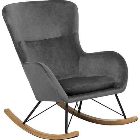 Silla mecedora de terciopelo gris oscuro patas de metal balancines moderno glamour tradicional Ellan