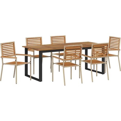 Maison Exclusive - Set da Pranzo per Giardino 7 pcs Beige Legno di Acacia Massello