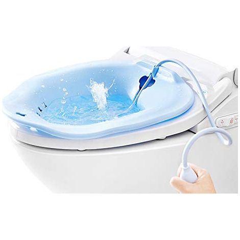 Bidet portatile per WC, sedile per WC, sedile per WC portatile per emorroidi e trattamento perineale per donne incinte o nel post-parto (blu con scarico) (1/4)