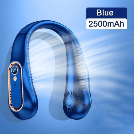 Ventilateur tour de cou sans pales, affichage numérique, , entilateurs électriques rechargeables USB - Bleu (1/5)