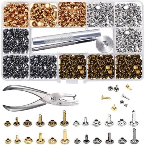 Rivets en Cuir 480 Ensemble 3 Tailles Double Rivet Goujons Tubulaires en Métal avec 3 Pièces Outil de Fixation et Punch Pince pour Artisanat en Cuir DIY Rivets de Remplacement 4 Couleurs (1/5)