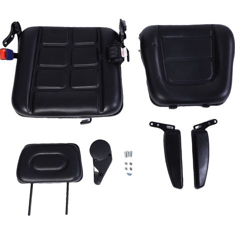 Siège de chariot élévateur universel avec dossier réglable, appui-tête, ceinture de sécurité, tracteur ergonomique pour tombereau, tondeuse, chargeuse compacte, pelle rétro avec accoudoir (1/5)