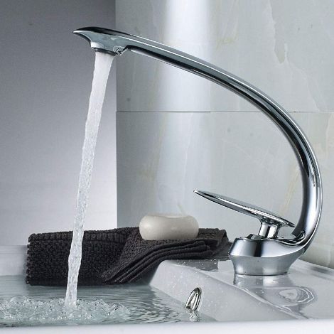 MINKUROW Miscelatore Per Lavabo Monoforo, Moderno Rubinetto Del Bagno In Ottone Cromato, Acqua Calda E Fredda Disponibile (1/5)