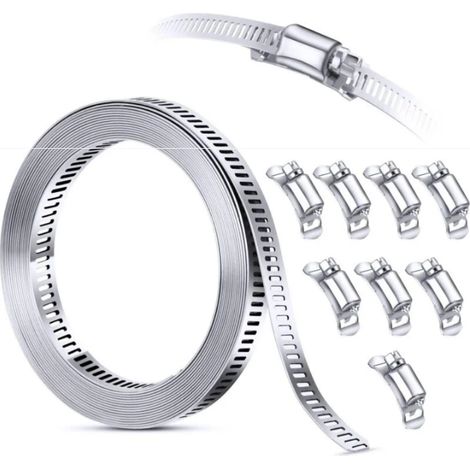 Kit d'assortiment de colliers de serrage en acier inoxydable 304, 3M découpée sur mesure + 8 attaches plus solides, grande bande d'engrenage à vis sans fin réglable (1/4)