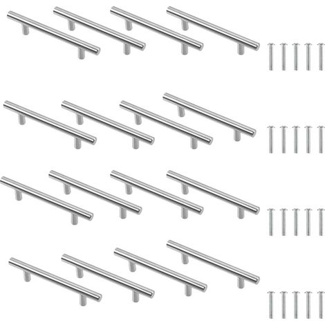 Furniture handle, 150 mm long, 96 mm center distance, T-shaped stainless steel, brushed silver. (1/4)