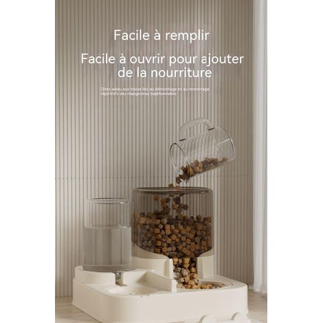 Distributeur automatique pour chat et chien, version améliorée, blanc cassé, débit réglable, avec bol filtrant, capacité 1,5L+2L (1/2)