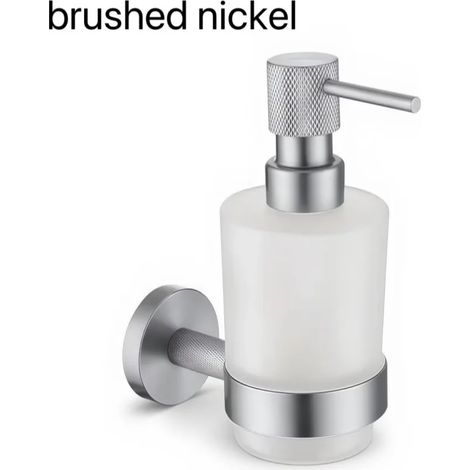 (Nickel brossé) Distributeur mural de savon/gel hydroalcoolique en laiton moleté nickelé brossé, support pour flacon en verre, accessoires de salle de bain (1/5)
