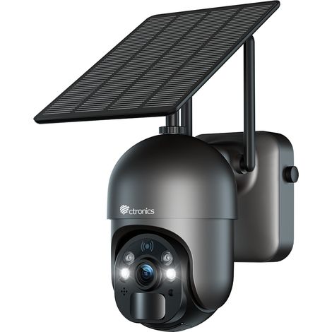 Ctronics Caméra Surveillance WiFi Extérieure avec Panneau Solaire Caméra S20 4MP sans Fil sur Batterie Rechargeable Détection Humaine PIR Noir (1/5)