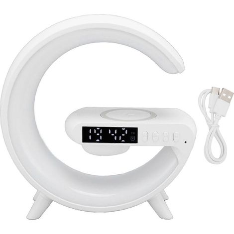 Réveil avec station de charge sans fil, haut-parleur Bluetooth, synchronisation musicale, télécommande, éclairage intelligent et fonction sonore. (1/5)