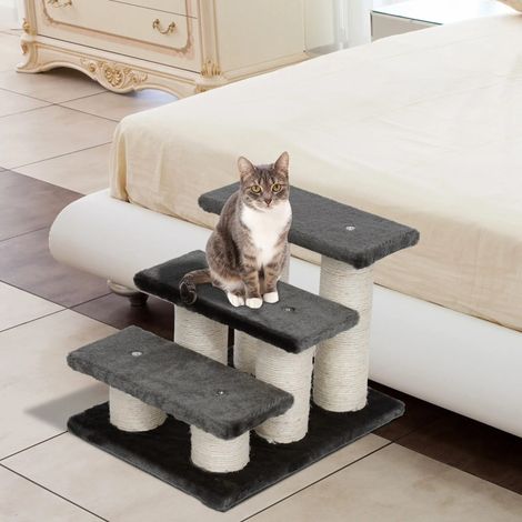 Scala per cani e gatti 45x35x34 cm in truciolare grigio, 3 gradini – MEUBLIV (1/5)