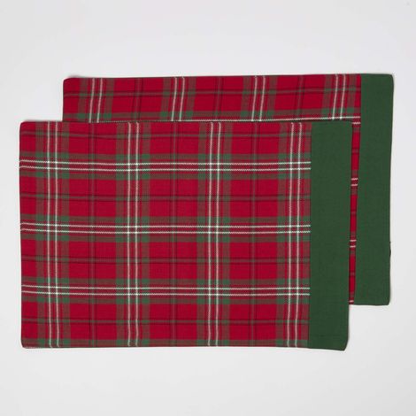HOMESCAPES Tischset aus 100% Baumwolle, 2er-Set, rot kariert