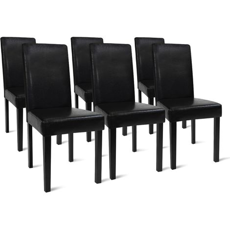 Idmarket – Lot de 6 chaises noires en polyuréthane – Assise rembourrée 9 cm – Dossier ergonomique – Pieds en bois pour stabilité
