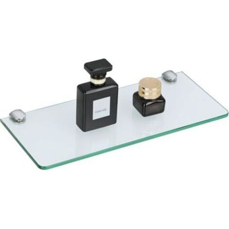 Duschablage aus Glas fürs Badezimmer, 6 mm dickes, gehärtetes Klarglas mit verchromten Halterungen, 30 cm lang, EGBL1010R-M6-300-C-FBA (1/5)