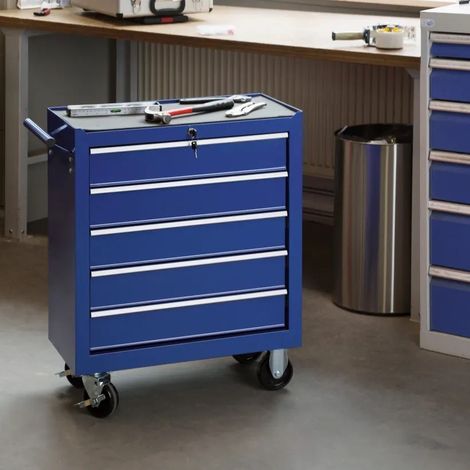 Servante d'atelier en métal, pratique 5 tiroirs : Couleur bleue (1/5)