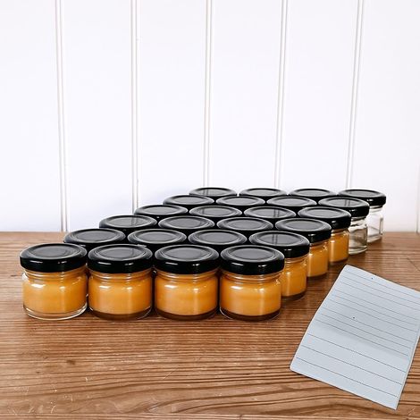 Lot de 24 pots en verre avec couvercle 30 ml Mini - Pots de confiture avec couvercle à vis - Mini pots de conserve avec étiquettes - Petits pots, pots de confiture (Noir, 24 pièces) (1/5)