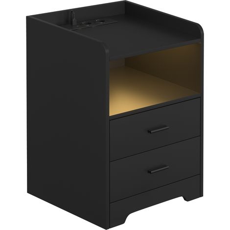 Jiubiaz Nachttisch Sofatisch mit LED-Beleuchtung, Nachtschrank mit Ladestation
(1-St), 2 Schubladen für Schlafzimmer, Wohnzimmer Schwarz (1/4)