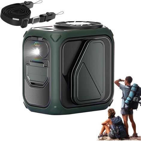 Ventilador de cintura con luz estroboscópica,enfriador personal,ventilador portátil con 12 horas de autonomía para acampar,negro,verde (1/5)