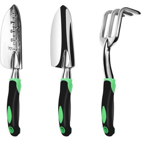 Ensemble d'outils de jardinage, lot de 3, kit de jardinage robuste en aluminium comprenant une truelle à main, une truelle de transplantation et un râteau à main cultivateur (1/5)