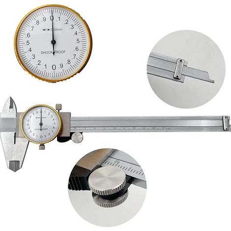 Cadran Étriers 0-150mm 0.02mm Haute Précision Industrie Acier inoxydable Vernier Caliper Pied à coulisse à cadran Outil de mesure métrique antichoc